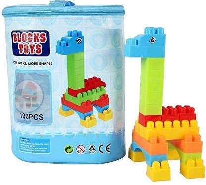 HS ENTERPRISE™ Building Blocks for Kids with Wheel, 100 Pcs Blue Pouch Bag Packing, Best Gift Toy, Block Game for Kids,Boys,Children Multi Color (100 Pieces)
