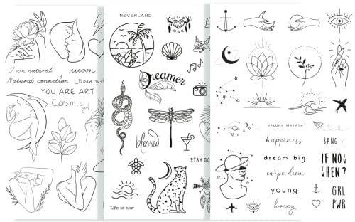 Tatsy Temporary Tattoo Set of 3 Sheets Simple, Natural, Hippie, Party Fun Tattoos