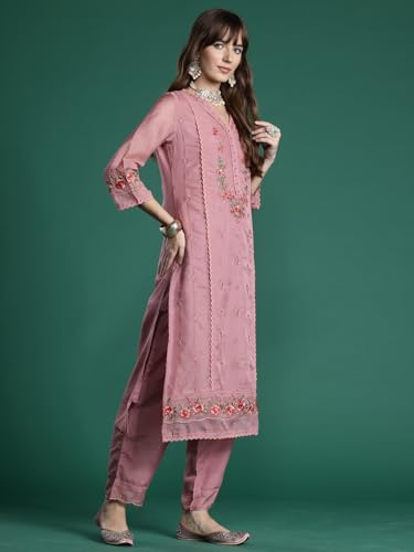 Image of INDO ERA Women's Organza Kurta and Pant with Dupatta Set