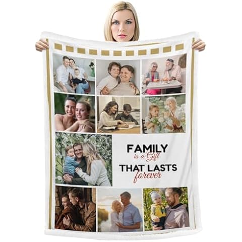 LOPOPE Custom Blanket with Photos Collage, Personalized 10 Photos Collage Blanket, Customized Sherpa Fleece Blanket for Bed Sofa Couch, Personalized Birthday for Family Cover