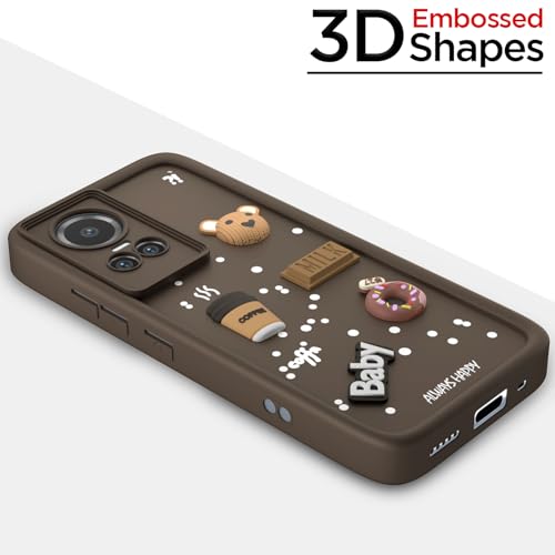 Image of Pikkme Back Cover for Oppo Reno 10 5G | Cute Fun Cartoon 3D Bear Silicone Full Body Protection Bumper Case (Brown)