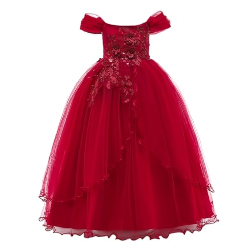 Générique Robe de Princesse pour Fille Robe de soirée élégante à épaules dénudées Tenue de fête Longue pour Enfants vêtement de Bal (Red, 12-14...