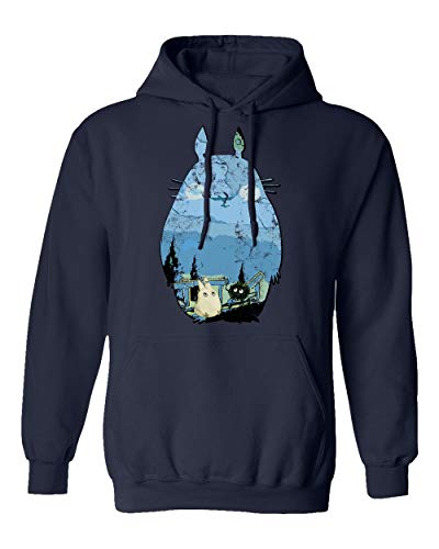 TMB Apparel New Novelty Shirt Totoro Shirt Studio Ghibli Miyazaki Men's Hoodie Hooded Sweatshirt (Navy, Medium)