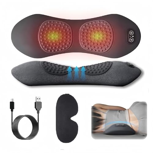 Masaje de Espalda 3 en 1, Cojín Ergonómico con Calor Vibración y Tracción, Ajustable Recargable para Oficina Hogar Viaje (Negro)