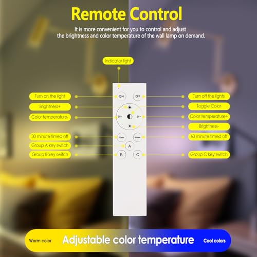 Image of Swing Arm Wall Lamps, Plug in Wall Sconces with 1.8m Power Cord, Wall Sconces Wall Mounted Lights with Remote Control for Reading, Sewing, Carving and Painting