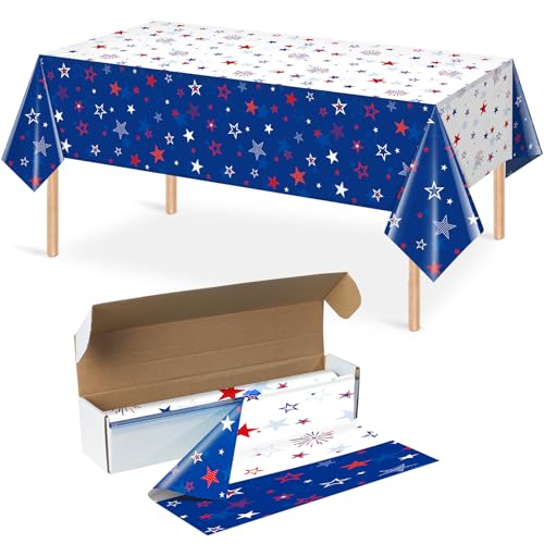 Image of 4.5 x 100 Feet Patriotic Tablecloth for 4th of July Independence Day Decorations,Roll of Disposable Custom White Blue Red Star Memorial Day Photography Backdrop for 4th of July Themed Party Supplies