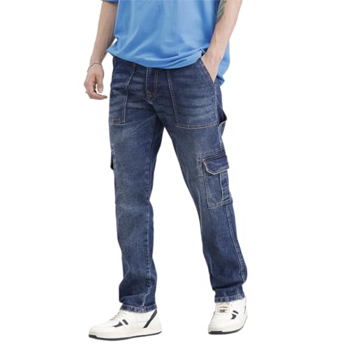 Image of WROGN Men's Cotton Stretch Cargo Jeans | Solid | Straight Fit