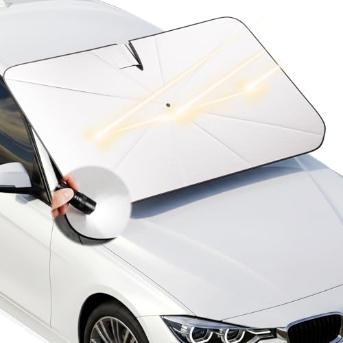 Image of PEMOTech 2026-Upgraded Umbrella Windshield Sun Shade for Four-Door Sedan and Large | Keep Cool & Protect Interior | Reliable UV Blocker&Heat Shield | Sun Shade for Car Windshield | Medium (57 inchx32 inch)