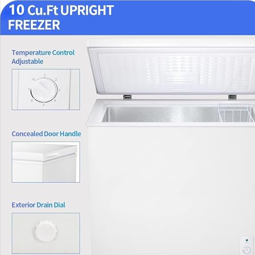 Image of Electactic 10 Cu.Ft Chest Freezer, 7-Grade Temperature, Small Deep Freezer with Removable Basket Free Standing Top open Door Perfect for Home Dorm, Office, Kitchen (White)