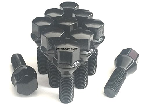 14x1.5 Acorn Cone Seat Lug Bolts Black 17mm Hex Forged (Quantity: 20 Pieces) (45MM Shank)