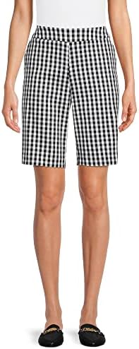 Time and Tru Women's Pull on Bermuda Shorts (Large, Black& White Gingham Check) 12-14