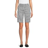 Time and Tru Women's Pull on Bermuda Shorts (Large, Black& White Gingham Check) 12-14