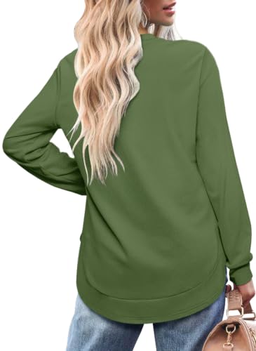 Image of OFEEFAN Womens Sweatshirt Crewneck Long Sleeve Shirts High Low Tops Curved Hem