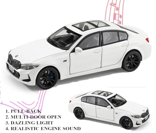 Image of 1:32 Scale B-M-W 320i - Alloy Die-Cast Car Model with Door-Activated Light & Sound | Openable Doors, Hood & Trunk | Metal Toy Car for Kids & Collectors (No Pull Back) (Grey Color)