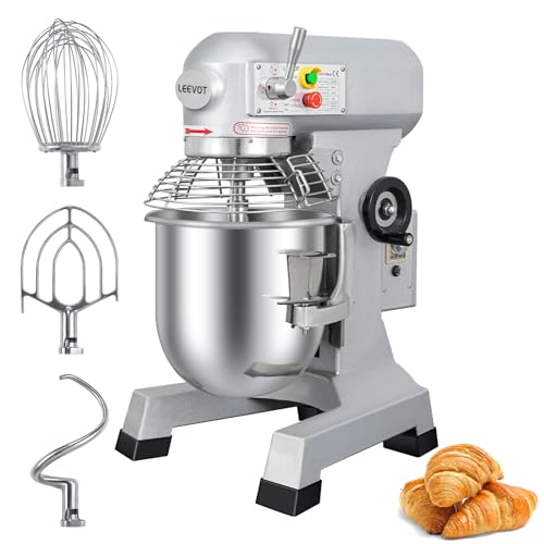 LEEVOT Commercial Food Mixer 15Qt with 3-Speed Adjustment, 600W Commercial Mixer with Timer, Heavy Duty. Commercial Dough Mixer with Stainless Steel Bowl, Suitable for Bakeries and Pizzerias