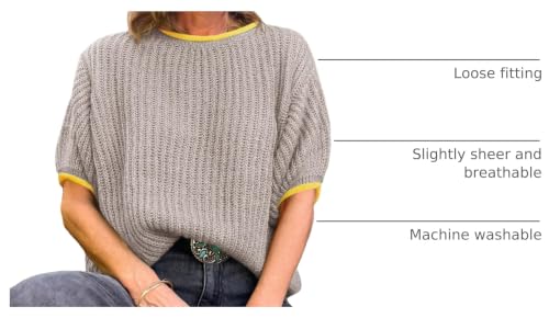 Image of Saodimallsu Womens Puff Short Sleeve Sweater Tops Spring Summer Color Block Ribbed Knit Crew Neck Going Out Shirts