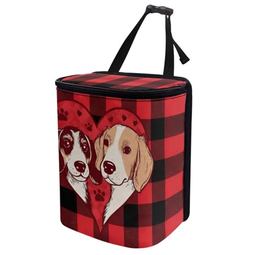 Image of Talayituse Dog Paw Scottish Tartan Print Car Trash Can with Lid, Leak Proof Auto Trash Bag Hanging Vehicle Garbage Can Multipurpose Storage Container for Back Seat Road Trip