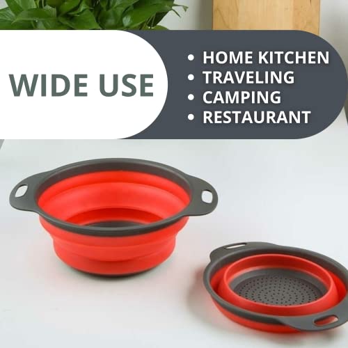1Pcs Collapsible Colander With Plastic Handles Round Silicone Kitchen Strainers Foldable Kitchen Strainer Perfect For Draining Pasta Vegetable And Fruit Red #TOP4
