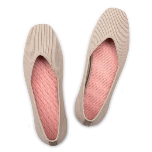 Image of Frank Mully Womens Casual Flat Shoes Square Toe Shoes Knitted Work Flat Comfort Dressy Flat Shoes for Daily Washable