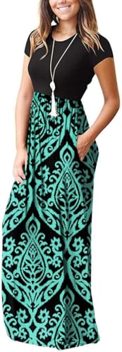 Image of DEARCASE Maxi Dress for Women Short Sleeve Casual Summer Loose Plain Comfy Long Dresses with Pockets