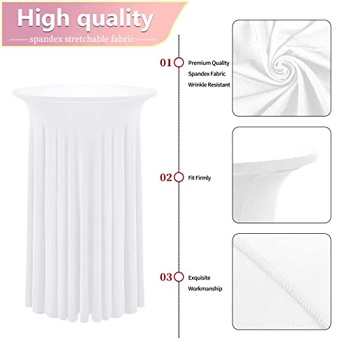 Mtreo 6 Packs Cocktail Table Cloth White Spandex Stretch Round Cocktail Tablecloths With Skirt,24 X 43 Inch Round Cocktail Table Skirts Fitted High Top Stretch Table Dress For Wedding Party Banquet… #TOP1