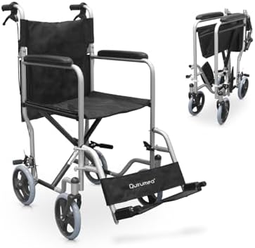 QUIRUMED Silla de ruedas para casa, ancho asiento 41 cm, silla de ruedas de tránsito, Ligera, Plegable, Bolsillo portadocumentos, Para mayores, Para minusválidos