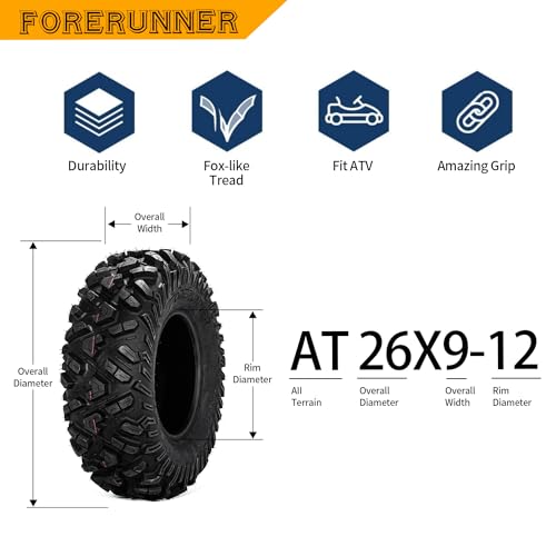 Image of FORERUNNER 26x9-12 ATV Tires, All Terrain TRS (Pack of 2, Tubeless) | FORERUNNER 6PR 26x9-12 ATV UTV Trail Mud Sand Off-Road Tires