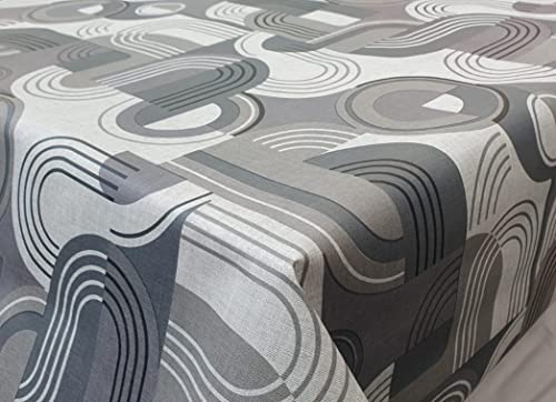 Geomtric Grey PVC Tablecloth Swirls Charcoal Slate Grey Black Linen Textured Feel Effect PVC Plastic Vinyl Oilcloth Wipe Clean Party Table Cloth Protector (Oval 183cm x 135cm 72" x 52" inches)