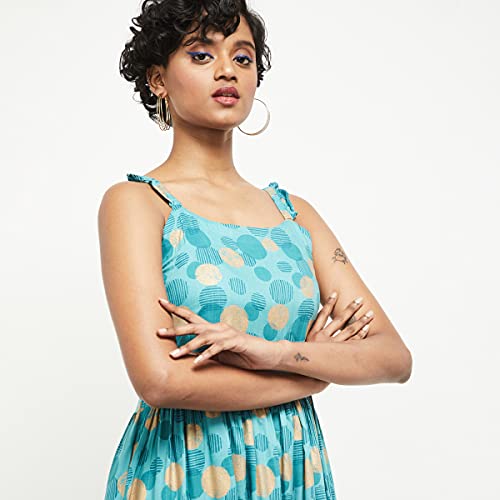 Image of Max Women's Rayon Printed Sleeveless A-Line Dress Ankle Length Ethnic