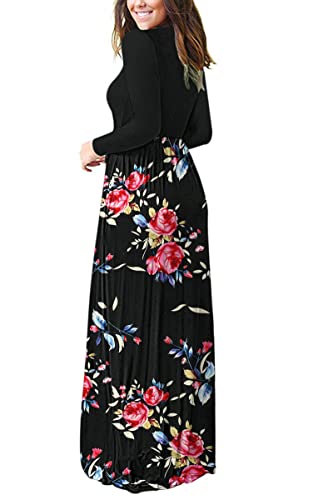 Image of AUSELILY Womens Long Sleeve Maxi Dress Casual Empire Waist with Pockets | Versatile year round long dress for spring, fall, winter, available in floral prints and solids