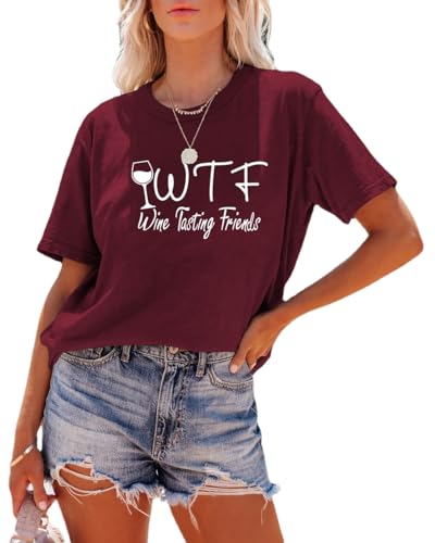 Women WTF Wine Tasting Friends Tshirt (Red