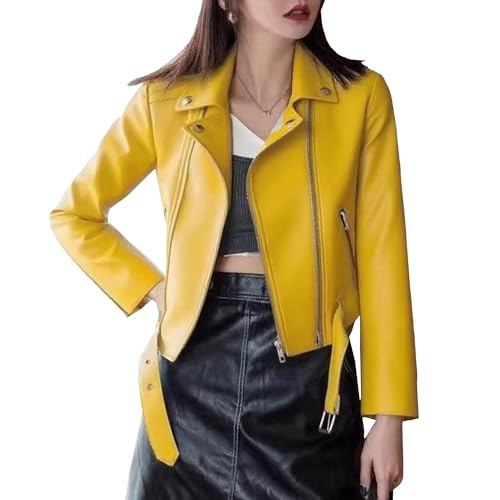JEKE-DG Women's Casual Blazer Collar Fashion Coat Vintage Biker Spring Fall Coat Jacket Faux Leather Zip Up Coats