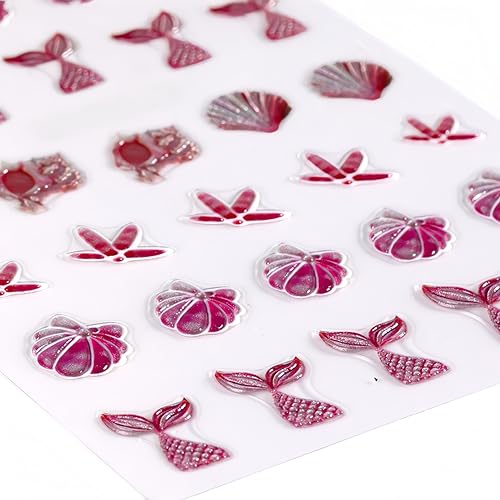 Weixiwuyu 297WEIXIWUYU 3Sheets Summer Nail Art Stickers Ocean Style Nail Art Decals 5D Embossed Dreamy Mermaid Tail Nail Stickers Sea Wave Fishtail Shellfish Starfish Nail Design Stickers thumb #5