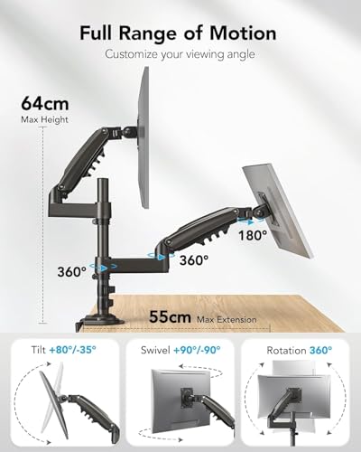 HUANUO Monitor Halterung 2 Monitore für 13-32 Zoll Bildschirm, Monitorhalterung 2 Monitore Höhenverstellbar mit 9KG Pro Arm, Bildschirmhalterung Neigbar Schwenkbar, VESA 75/100mm