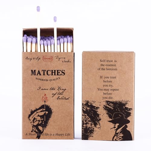 2 Decorative Matches Box - 120Pcs 4'' Long Matches for Candles with Strike -Long Wooden Candle Matches with Purple Matches Color Matches - 120 Pcs 4‘’ Purple Matches and Set of 2 Matches Boxes