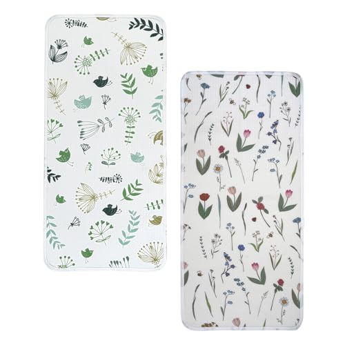 Image of haakaa Waterproof Changing Pad Liners, 100% Cotton, Soft & Breathable (2pcs, 13" x 27.5" Honey Blossom+Spring Breeze)