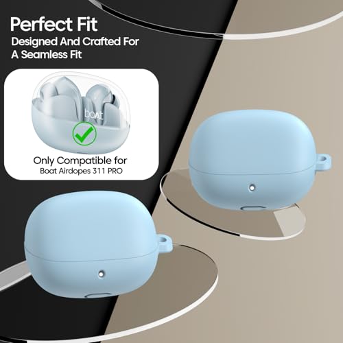 Image of Sounce Soft Silicone Protective Case Cover, Boat Airdopes Plus 311 (2025 Launch) Shockproof, Scratch-Resistant, Dustproof Earbuds Case with Keychain Clip, Easy Portability, (Blue)