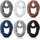Handepo 6 Pcs Women Infinity Scarf Solid Color Lightweight Loop Scarf Winter Soft Neck Warmer for Women Men(Plain Colors)
