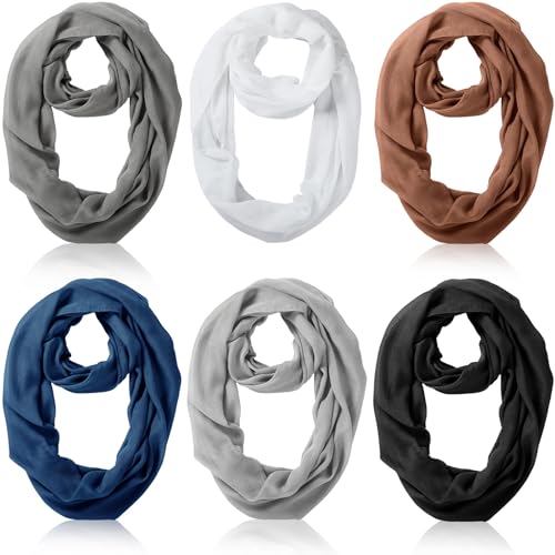 Handepo 6 Pcs Women Infinity Scarf Solid Color Lightweight Loop Scarf Winter Soft Neck Warmer for Women Men - Main Image