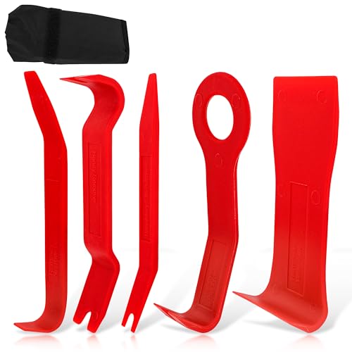 Image of ABN Premium Auto Trim Removal Tool Kit - 5Pc Pry Bar Set, Fastener Remover Trim Molding Interior Door Dash Panel Remover