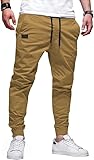 NLFDJN Men's Quick Dry Cargo Work Pants Lightweight Waterproof Hiking Pants Zipper Pockets Drawstring Elastic Waist Casual Pants (UAE/KSA, Alpha, L, Regular, Regular, Khaki)