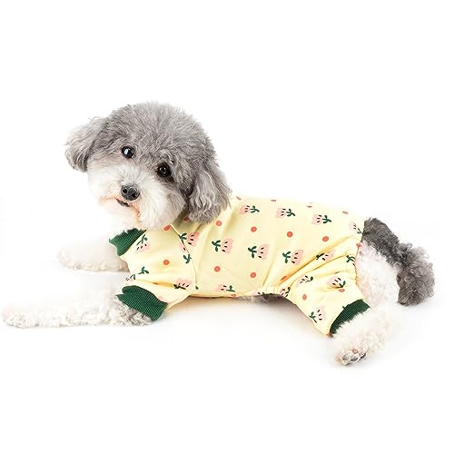 Ranphy Dog Pajamas for Small Dog Plain Fleece Pet Pjs with Floral Printed Soft Comfortable Puppy Pyjamas Autumn Winter Warm Pullover Chihuahua Yorkie Cat Apparel - Image 3