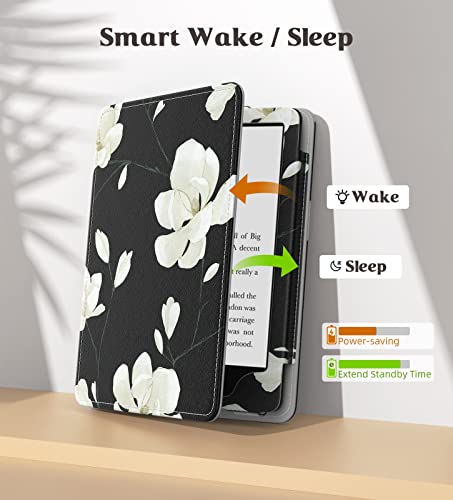 Image of MoKo Case for 7 inch /6.8 inch Kindle Paperwhite(12th /11th Gen-2024 /2021) and Kindle Paperwhite Signature Edition,Slim PU Shell Cover Case with Auto-Wake /Sleep for Kindle Paperwhite 2024,Black & White Magnolia