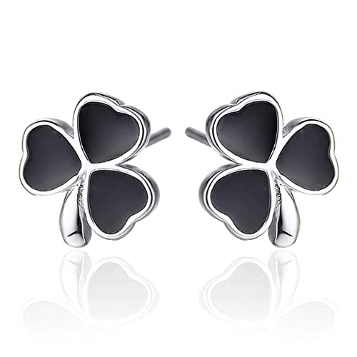 Boucles d'oreilles créoles noires fleur porte-bonheur 925 élégantes pour femme