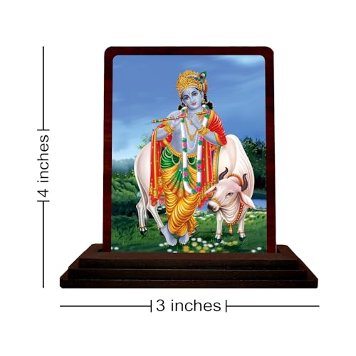 Image of Panchmukhi Hanuman Wooden Idol - Glossy Finish 5x4in | Murti for Car Dashboard & Home Temple | Perfect Small Statue for Door Entrance & Puja | Enhance Spaces (Cow Krishna)