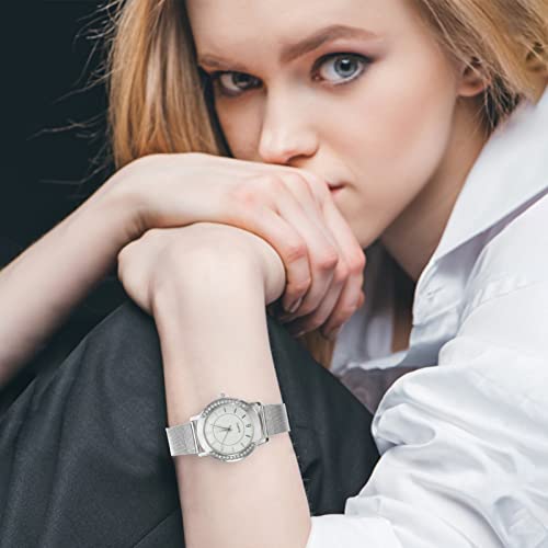 ibasenice Watch- Stylish Stainless Steel Watch Fashion Quartz Watch Adjustable Watch Casual Diamond Wrist Watch for Women Man (Silver) - Image 5