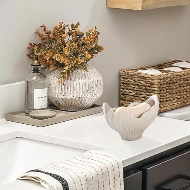 Sponge Holder for Kitchen Sink, Ceramic Dish Sponge Holder with Fishtail Design, Sink Caddy Organizer for Countertop, Farmhouse Kitchen Decor, Compact Sinks Caddy Dish Sponge Holders(White)