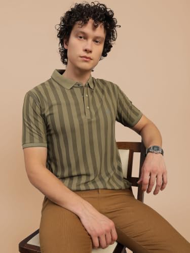 Image of Lux Nitro Men's Striped Polo T-Shirt | Cotton Blend Half Sleeve Collared T-Shirt for Man | Regular Fit Casual Wear