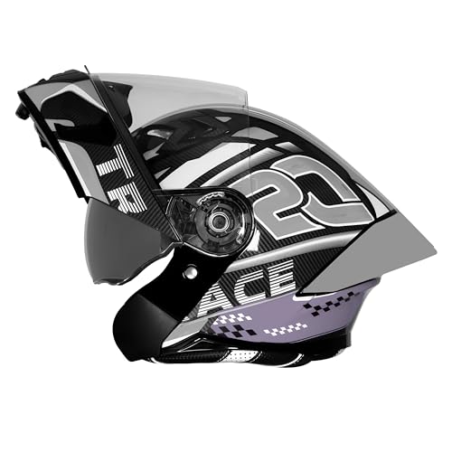 Image of Steelbird SBA-20 Trace ISI Certified Flip-Up Graphic Helmet for Men and Women with Inner Silver Sunshiled