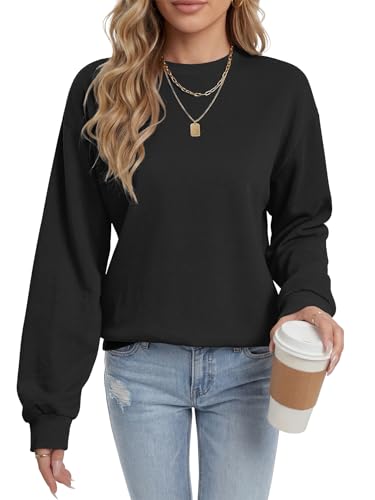 Rooscier Womens Oversized Sweatshirts Fashion Shirts Fleece Crewneck Pullover Casual Loose Top Black Medium